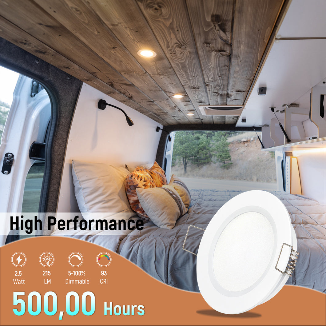 12V LED Recessed Puck Lights – 4 Pack RV Interior Ceiling Lights for Camper, Van, Boat (White Housing)