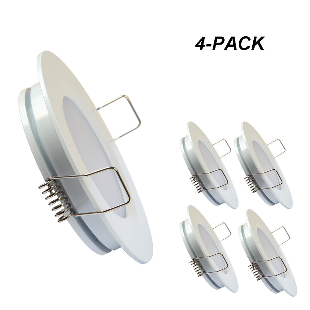 12V LED Recessed Puck Lights – 4 Pack RV Interior Ceiling Lights for Camper, Van, Boat (White Housing)