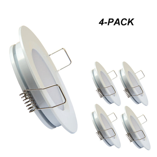 12V LED Recessed Puck Lights – 4 Pack RV Interior Ceiling Lights for Camper, Van, Boat (White Housing)