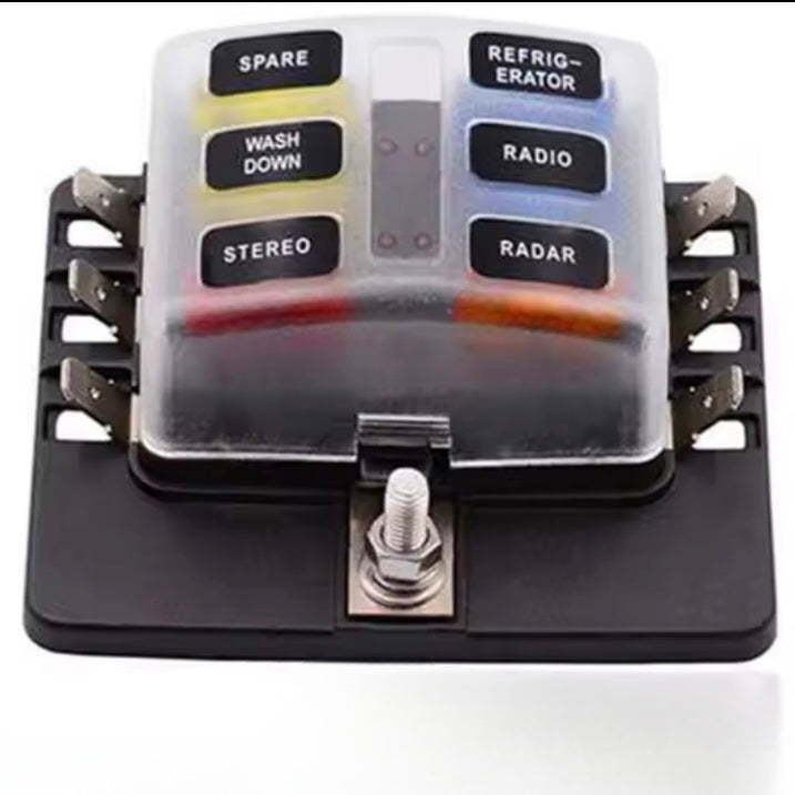 6-Way Blade Fuse Box with LED Indicator, 12–32V, 30A for Auto/Marine/RV