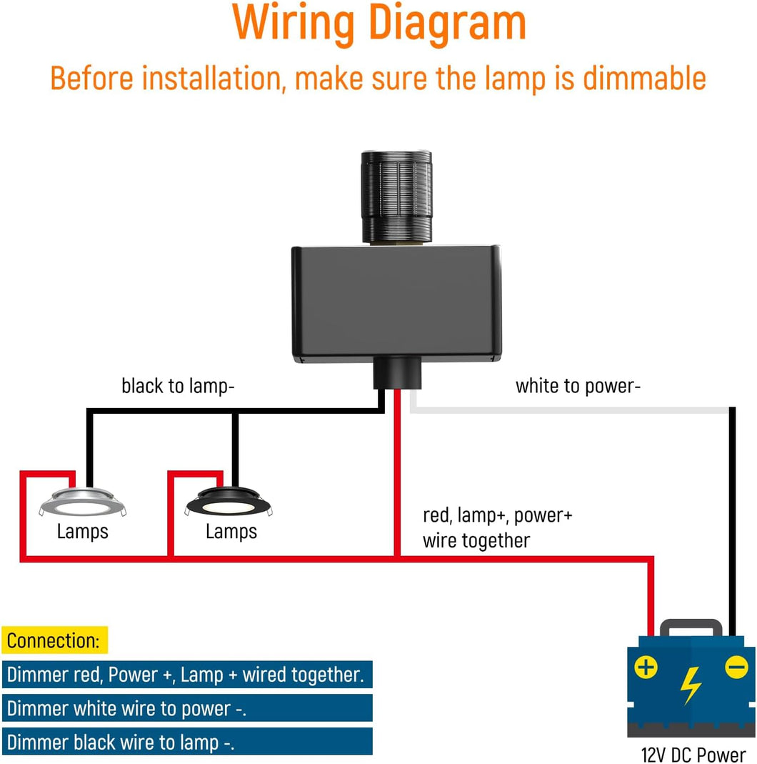 12V/15A LED Stepless Dimmer Switch Black