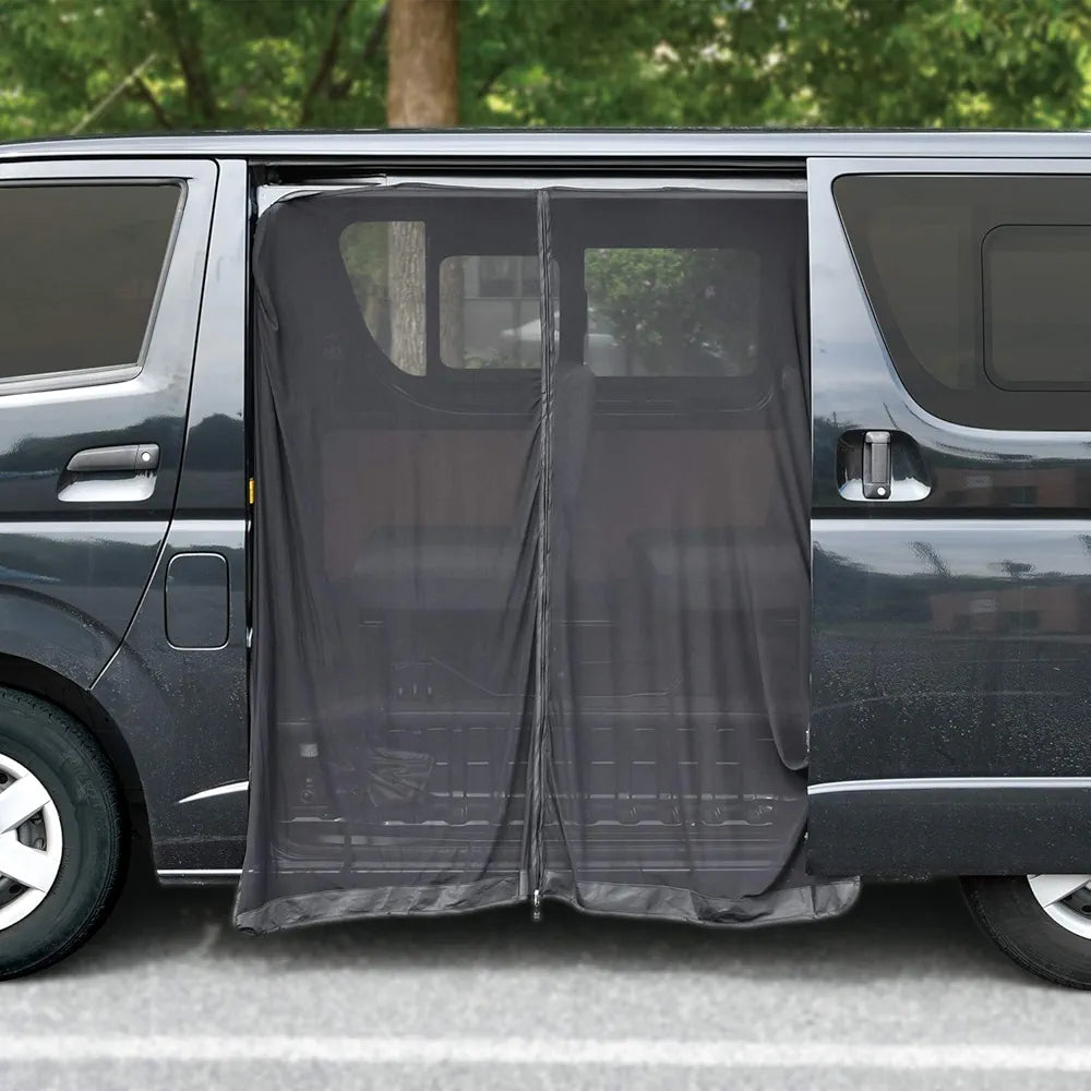 Large Magnetic Car Insect Repellent Net for Back & Sliding Doors – Double Zipper – Fits Many Van Models