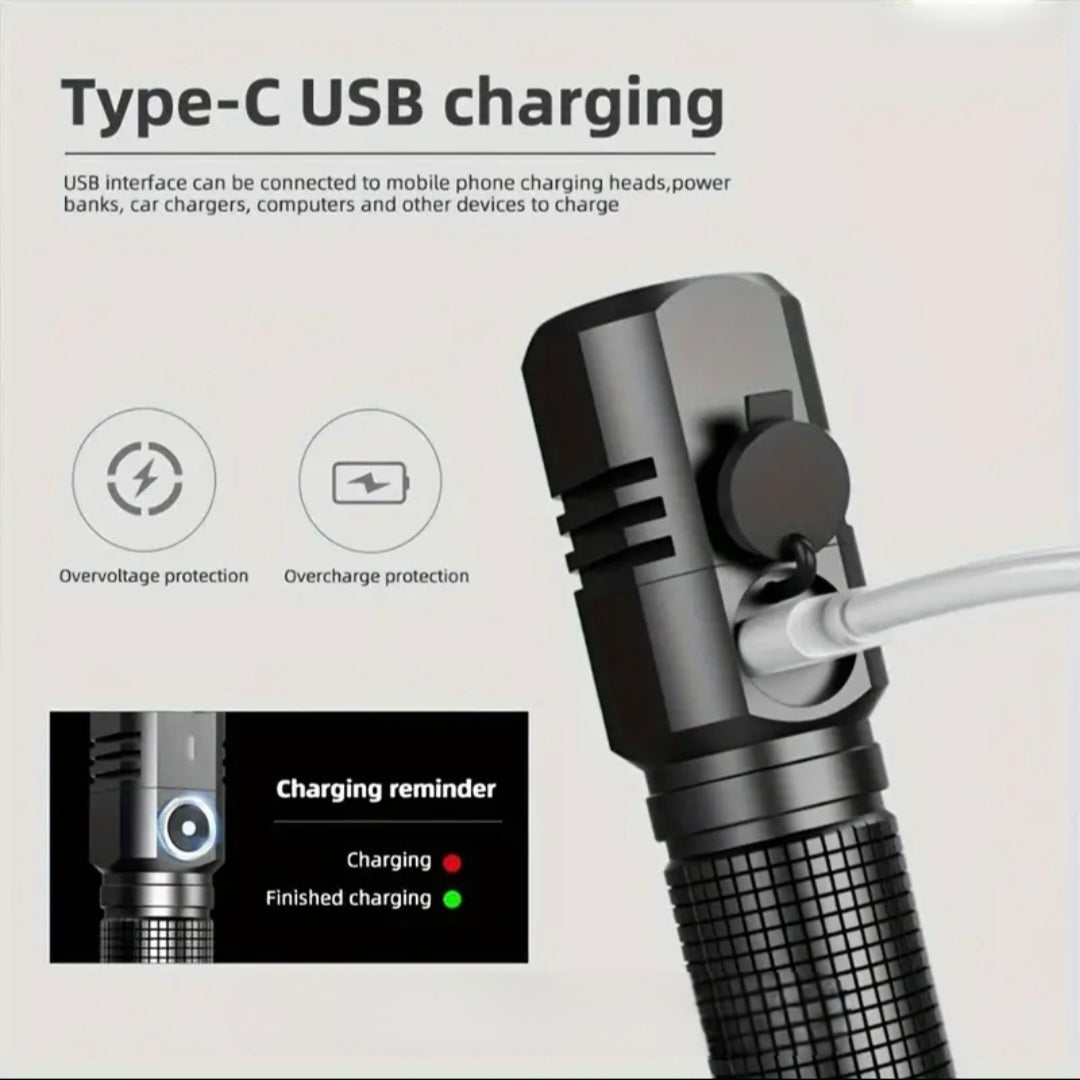 Compact USB-C Rechargeable LED Flashlight – Portable & Powerful
