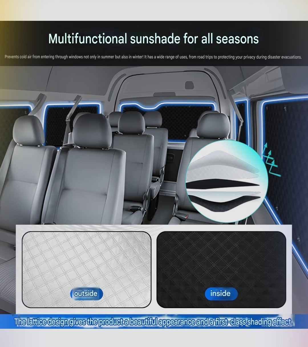 Toyota Hiace Thermal Blackout Sunshade Set, 200 Series Standard Body (2004–Current) Thermal & UV Protection, 7-Piece Kit